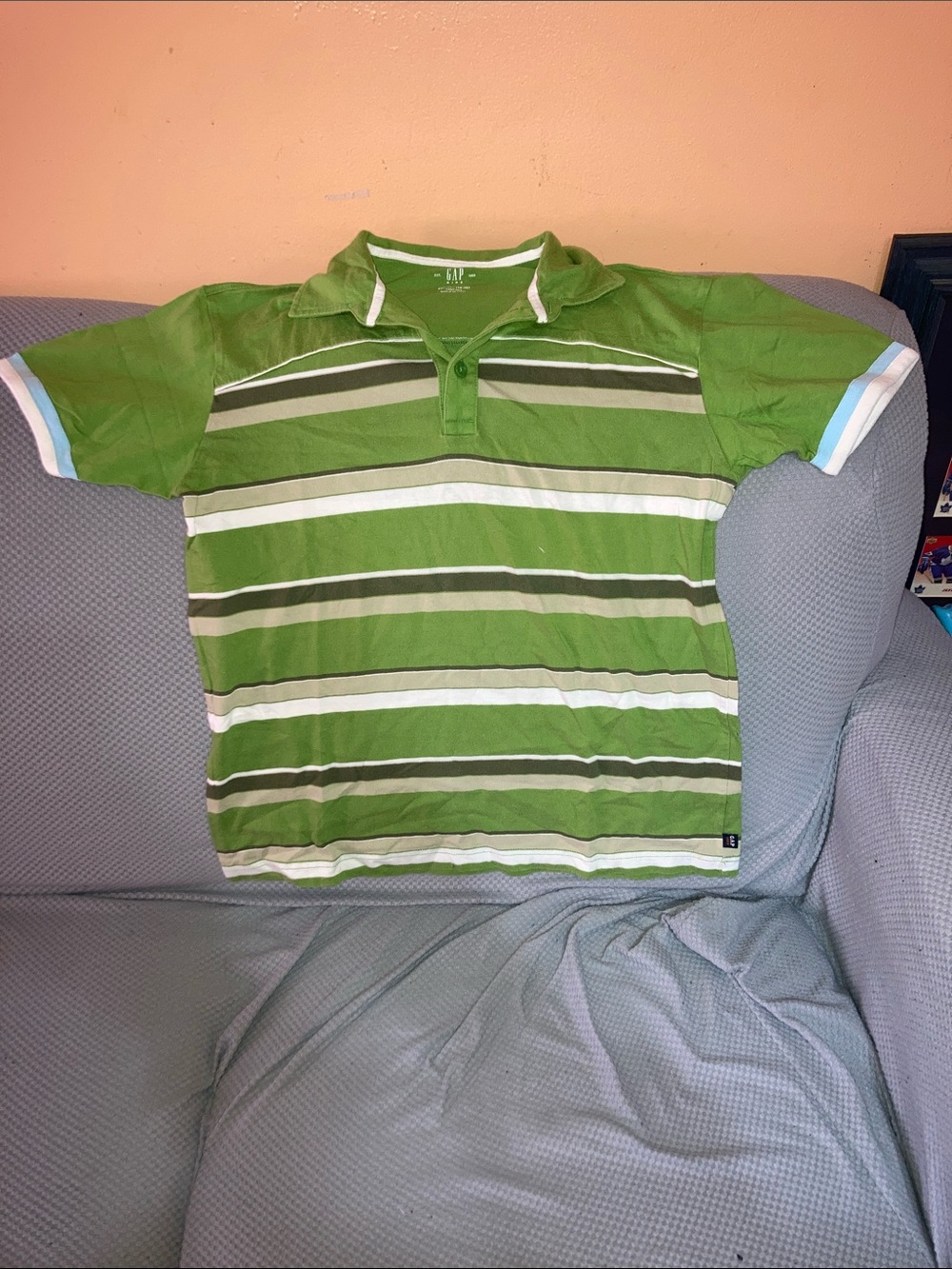 GAP Green Striped Polo with White & Dark Green Accents